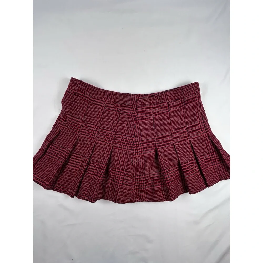 Vtg Y2K Miley Cyrus Max Azria Red Plaid Pleated Micro Mini Skirt Sz 11 Holiday‎